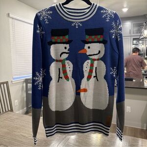 Tipsy Elves Blue Snowman Crewneck Sweater with Gray Accents